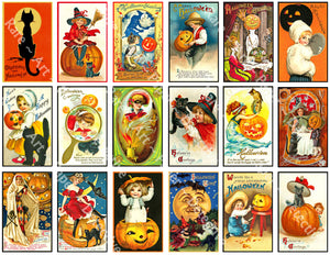 18 Halloween Clip Art Stickers, Mini Victorian Halloween Postcard Images & Spooky Illustrations, Black Cats & Pumpkins, Halloween Party Novelty