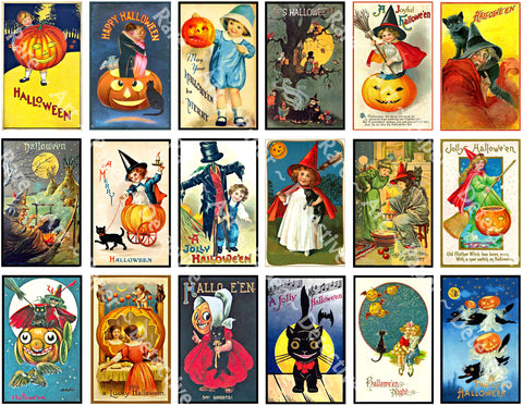 18 Halloween Clip Art Stickers, Mini Victorian Halloween Postcard Images & Spooky Illustrations, Black Cats & Pumpkins, Halloween Party Novelty