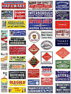 G Scale Model Train & Doll House Miniature Sign Stickers, 38 Pcs. Set, O Gauge Railroad Sign Illustrations, 8.5" x 11" Sheet, #998