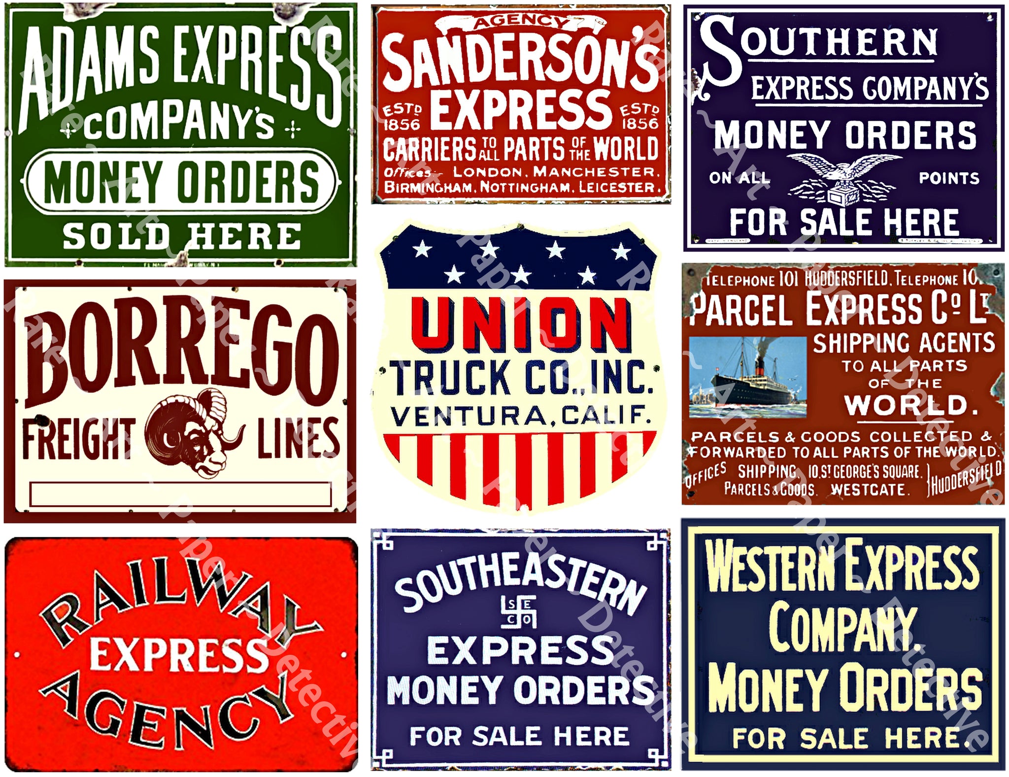 Express Shipping & Package Signs, General Store Stickers Featuring a Vintage Rusty Look, Sheet #922