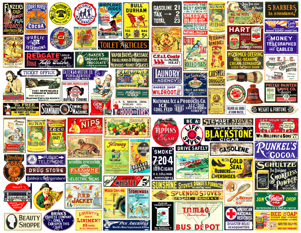 Advertising Sign Sticker MEGA SET of Vintage Advertising Sign Stickers for Model Train & Dollho ...
