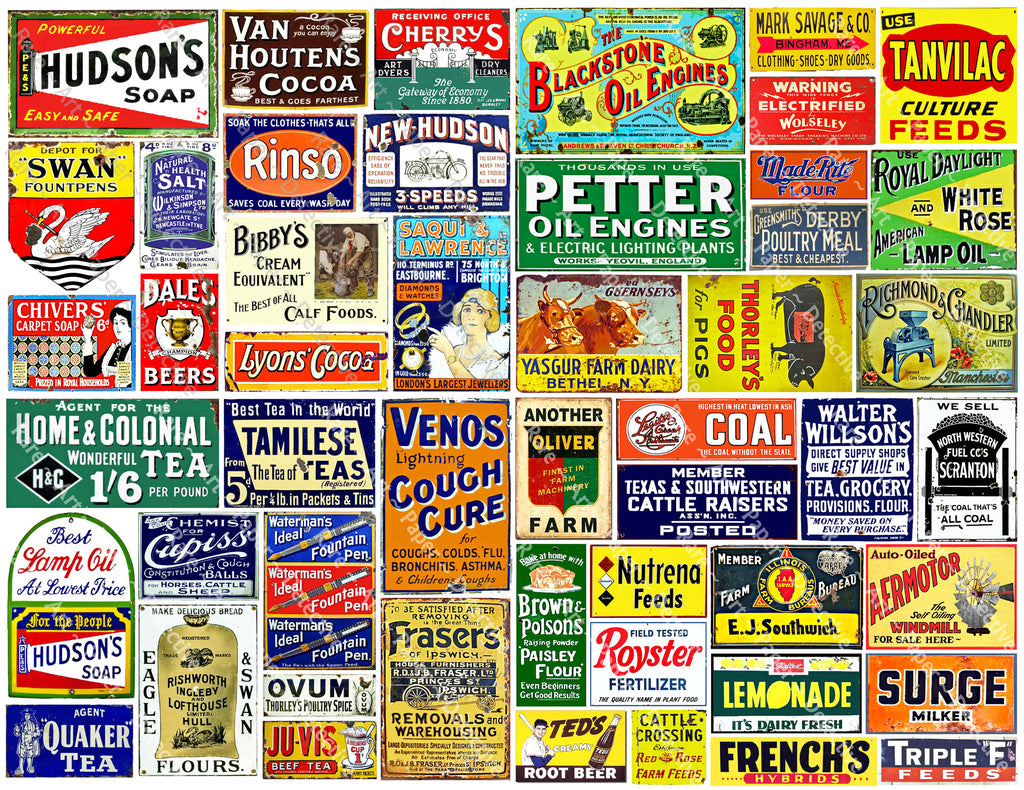 Advertising Sign Sticker HUGE SET of Vintage Advertising Sign Stickers for Model Train & Dollho ...