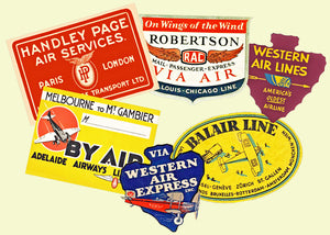 Airline Luggage Label 6 Pack, Travel Stickers from the Golden Age of Travel, 4" x 3" Decals for Suitcases, #S7